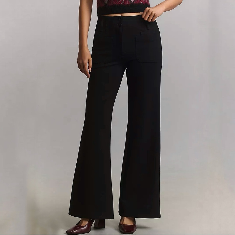 Maeve by Anthropologie The Junie Wide Leg Flare Black Pants Size 12